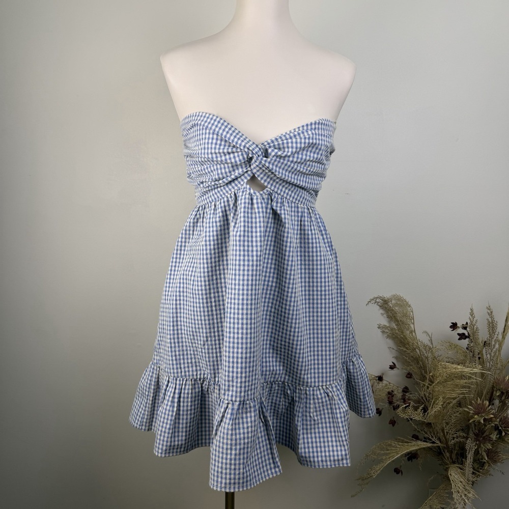 NWT Creamon Betha Size M Strapless Blue & White Gingham Romper Dress - Picture 13 of 13